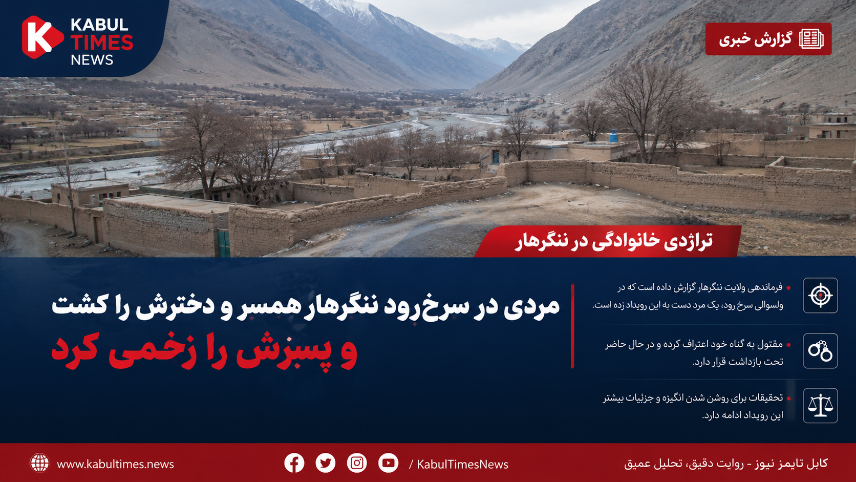 Tragedy in Surkhrud, Nangarhar; A man in Namgarhar killed his wife and daughter and injured the son of the family.