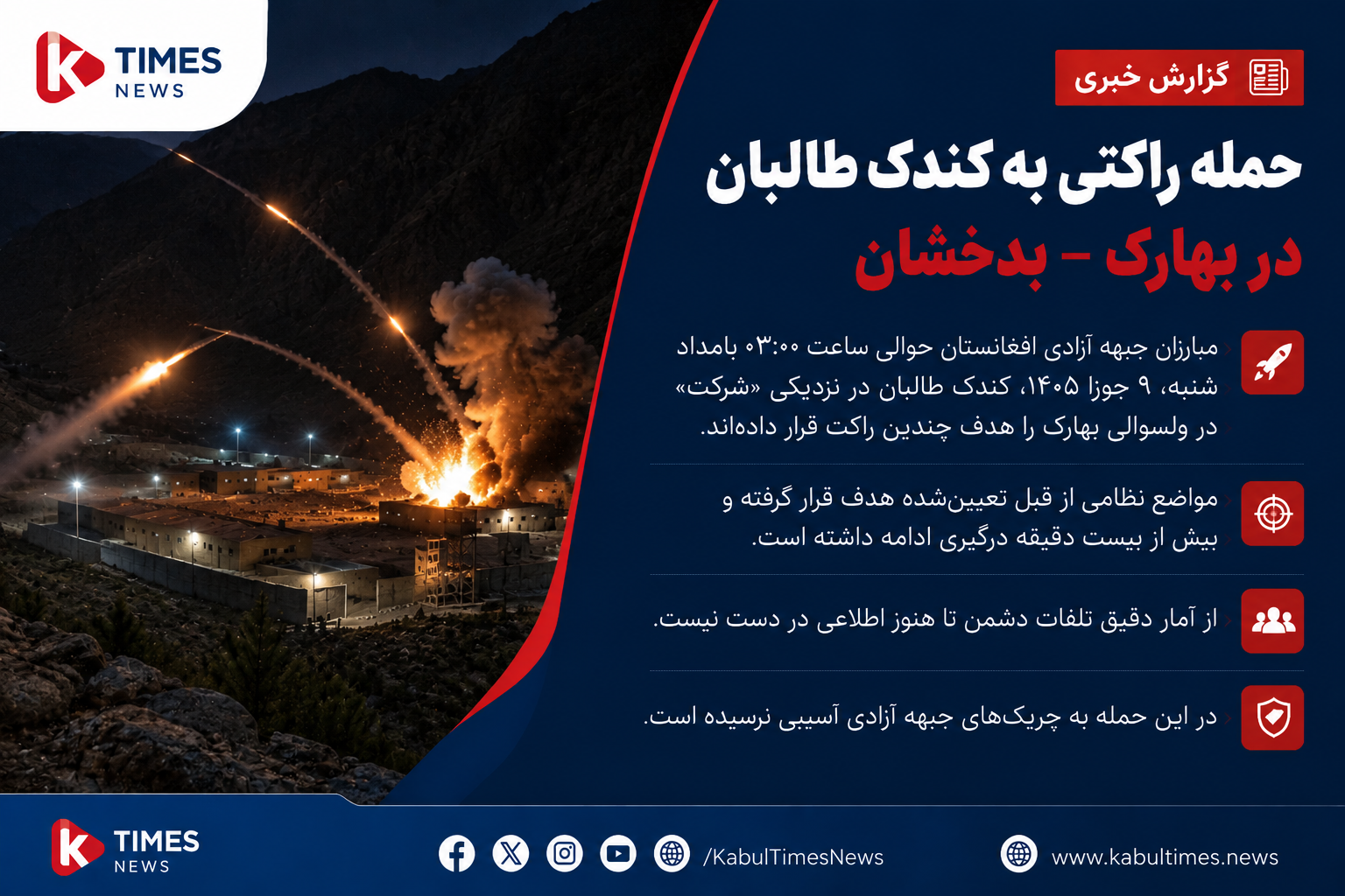 Reports of rocket attack on Taliban base in Badakhshan; details of casualties not yet clear.