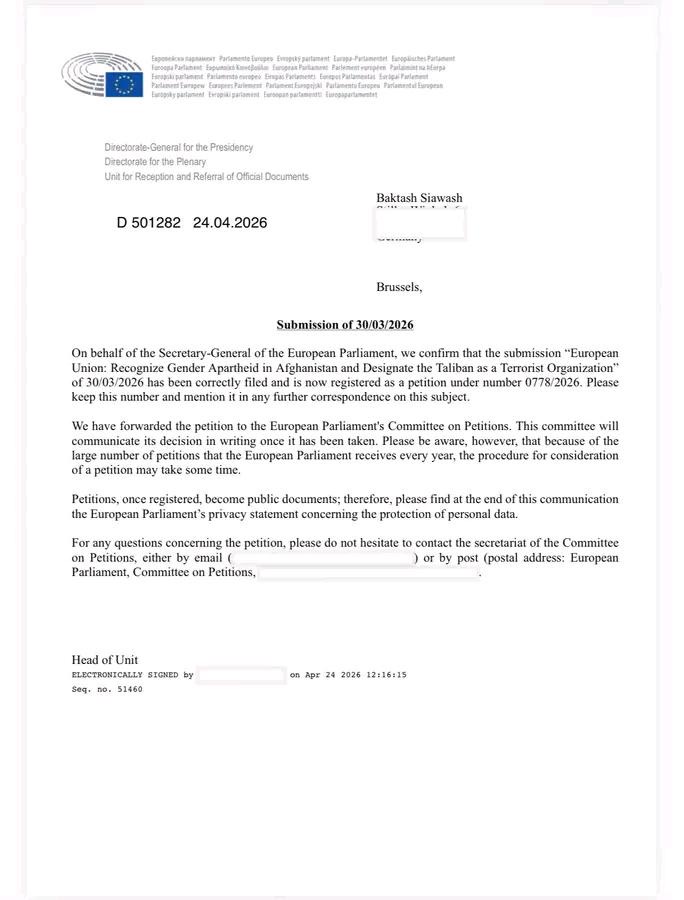 Legal Move in Europe: Petition Against the Taliban Over Allegations of Gender Apartheid Placed on Parliamentary Agenda