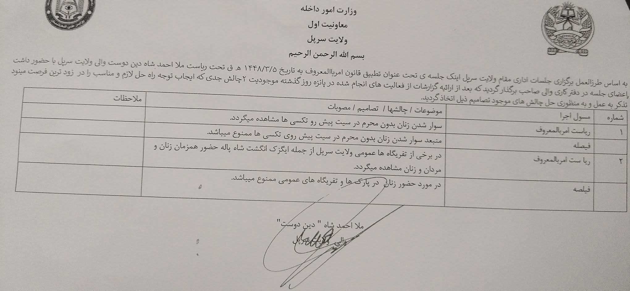 محدودیت‌های تازه طالبان؛ زنان بدون محرم از نشستن در صندلی پیشروی تکسی منع شدند